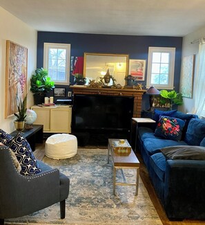 TV, books - Welcoming, Boho Chic, cozy, well-situated. Walk to the stadium, coffee & bars. (Ann Arbor)
