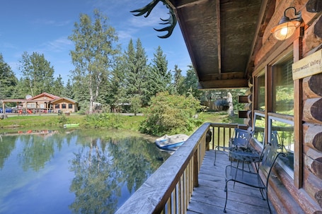 Property grounds. Cottonwood Valley Cabin - an Alaskan long cabin right on Bear Creek Pond