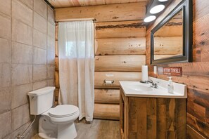 Shower, towels - Bridge Cabin - a rustic Alaskan cabin on 2 private acres by the creek (Hope)