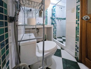 Dusche, Haartrockner, Handtücher, Seife