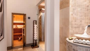 Sauna, hot tub, steam room, hot stone massages, deep-tissue massages