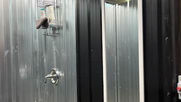 Shower, towels, soap, shampoo
