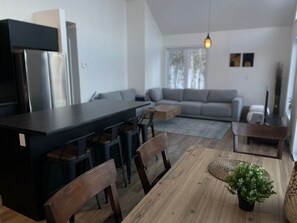 Smart TV, fireplace, table football