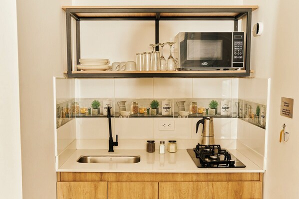 Apartment | Private kitchen | Mini-fridge, microwave, freezer, paper towels