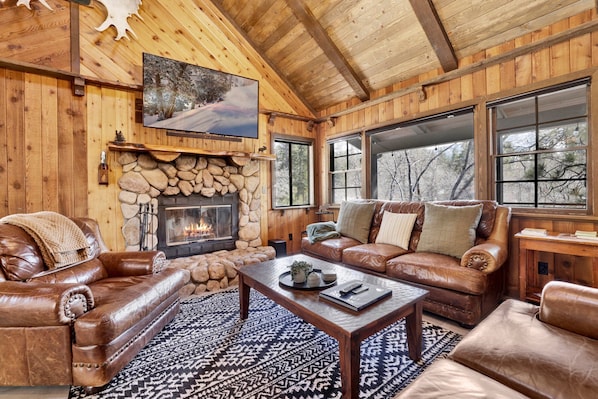 Cabin, Multiple Beds, Hot Tub, Mountain View (2462) | Living area | Fireplace - Moose Mountain Manor #2462 (Big Bear Lake)