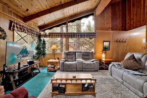 House, Multiple Beds, Balcony, Mountain View (1336) | Living area | Fireplace - Avalon Hide OUT #1336 (Big Bear Lake)