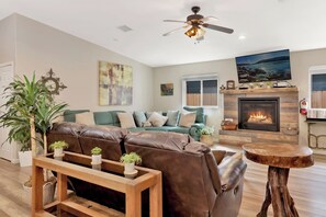 House, Multiple Beds, Hot Tub, Mountain View (1874) | Living area | Fireplace - KIT Kat's Hideaway #1874 (Big Bear Lake)