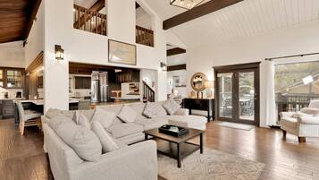 Cabin, Multiple Beds, Hot Tub, Mountain View (2193) | Living area | Fireplace, books
