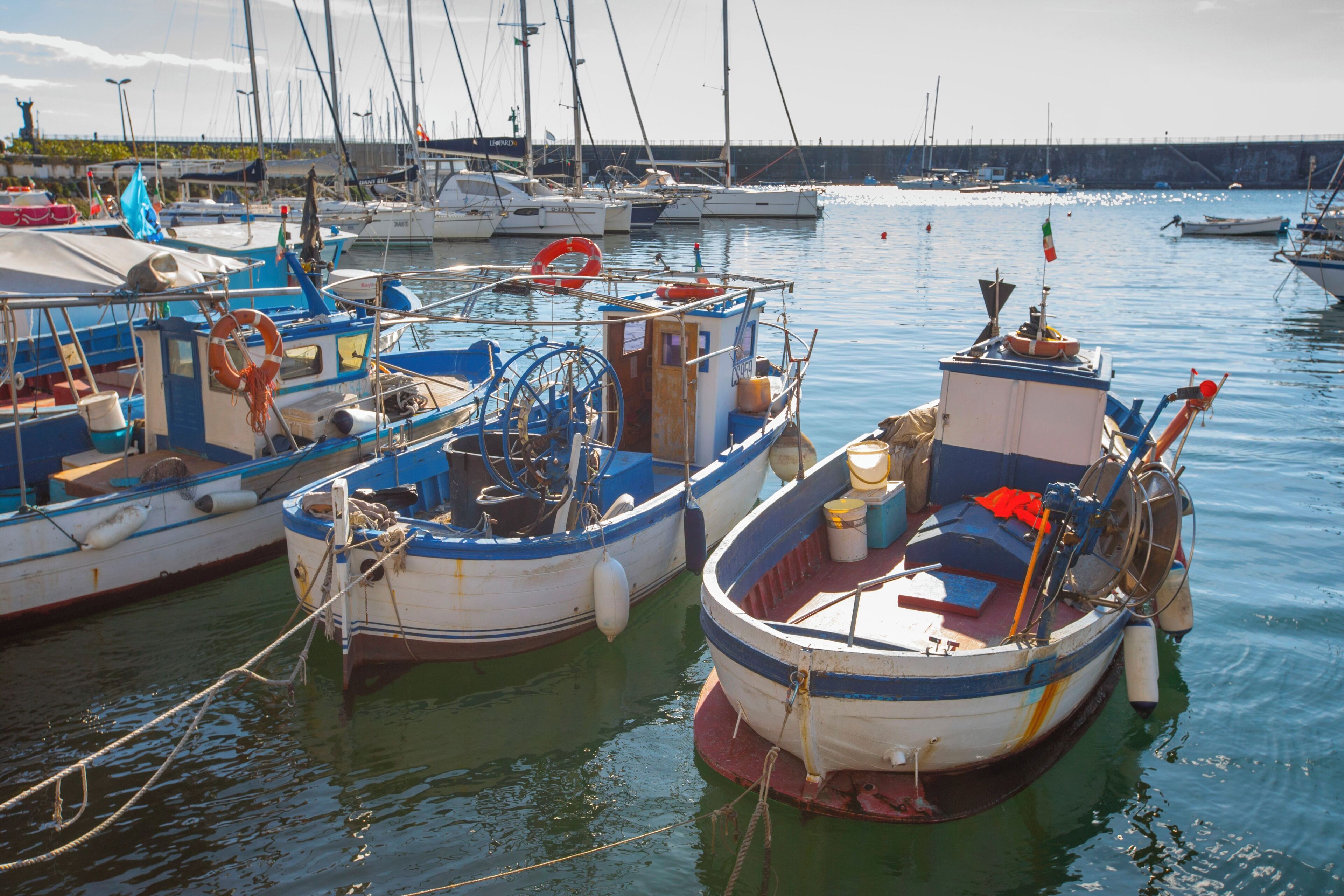 A marina with several boats docked.