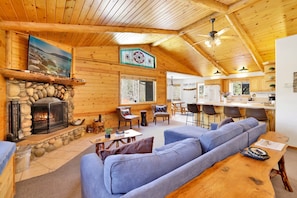 Cabin, nhiều giường, sân hiên, quang cảnh núi (2310) | Khu phòng khách | Lò sưởi 