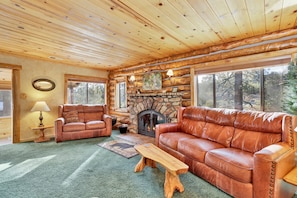 House, Multiple Beds, Patio, Mountain View (1864) | Living area | Fireplace - Pleasant Pause#1864 (Fawnskin)