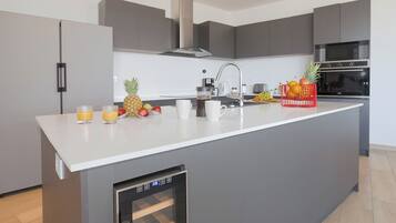 Frigorífico, microondas, horno y placa de cocina