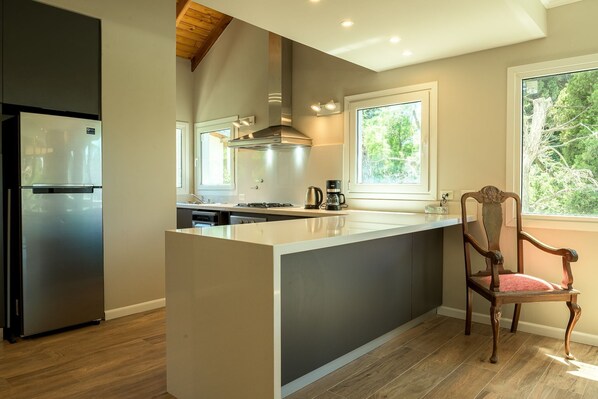 Fridge, microwave, oven, dishwasher