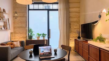 TV, books, music library, stereo