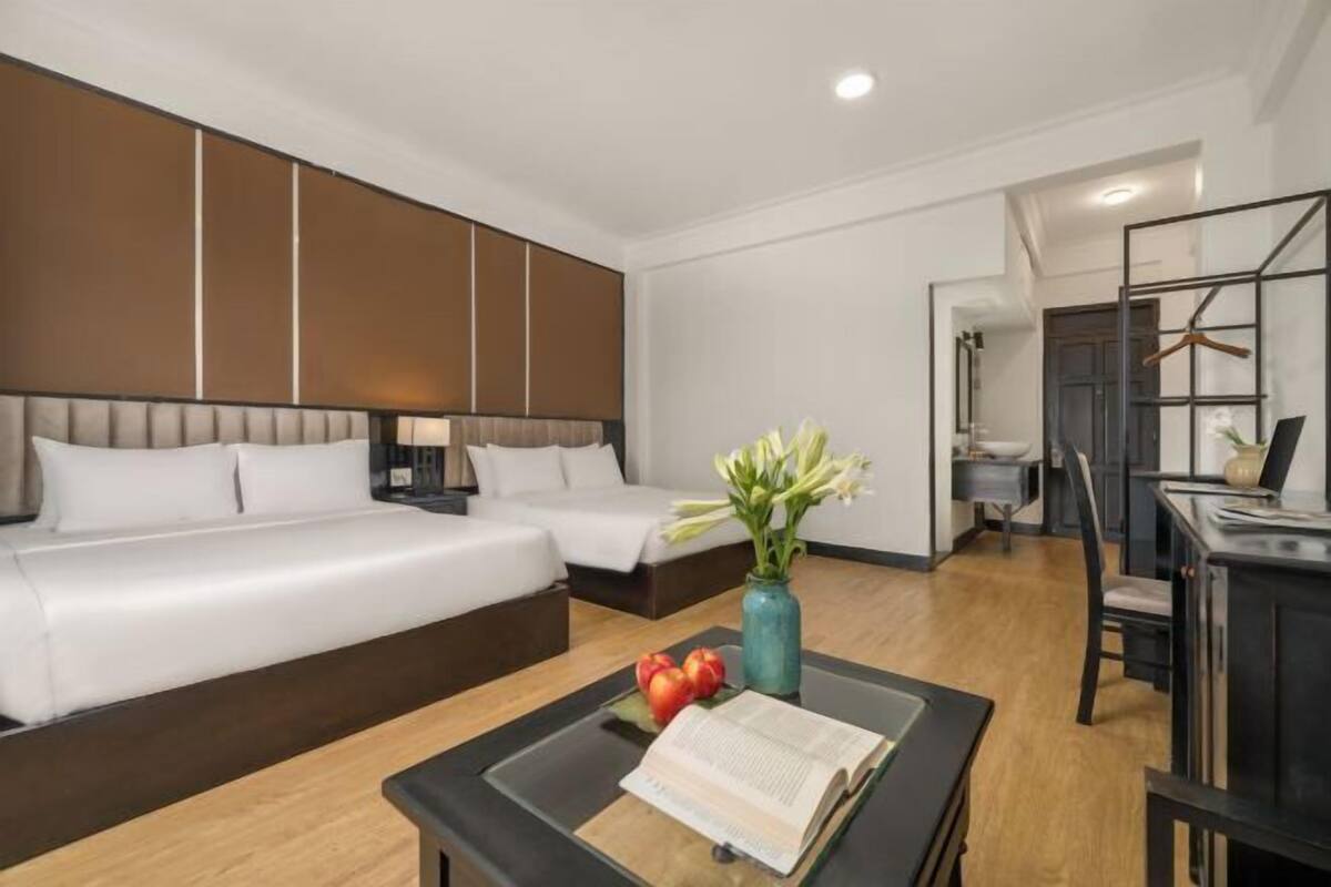Premium bedding, pillow-top beds, desk, blackout curtains