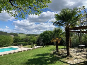 Pool - Le Grenier, a charming gîte on the side of a hill. Stunning views, stunning pool (Celles)