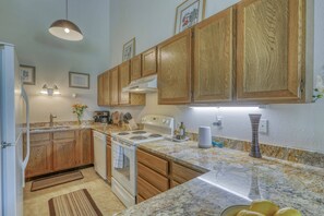 Fridge, microwave, dishwasher, coffee/tea maker - Pristine Pines: Bright Uptown Condo w/ Cozy Fireplace, Large Deck, Mountain Views, Walk to Amenities (Pagosa Springs)