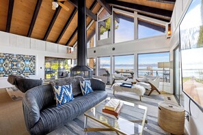 Télévision, cheminée, jeux vidéo, livres