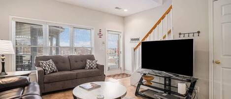 Télévision, cheminée, lecteur de DVD