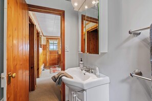 Hair dryer, towels, shampoo, toilet paper