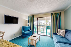 TV - Beach-view condo steps from Babe’s Beach with pool, hot tub, balcony, & W/D (Galveston)