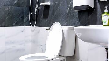 Shower, towels, soap, shampoo