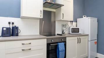 Fridge, microwave, oven, electric kettle