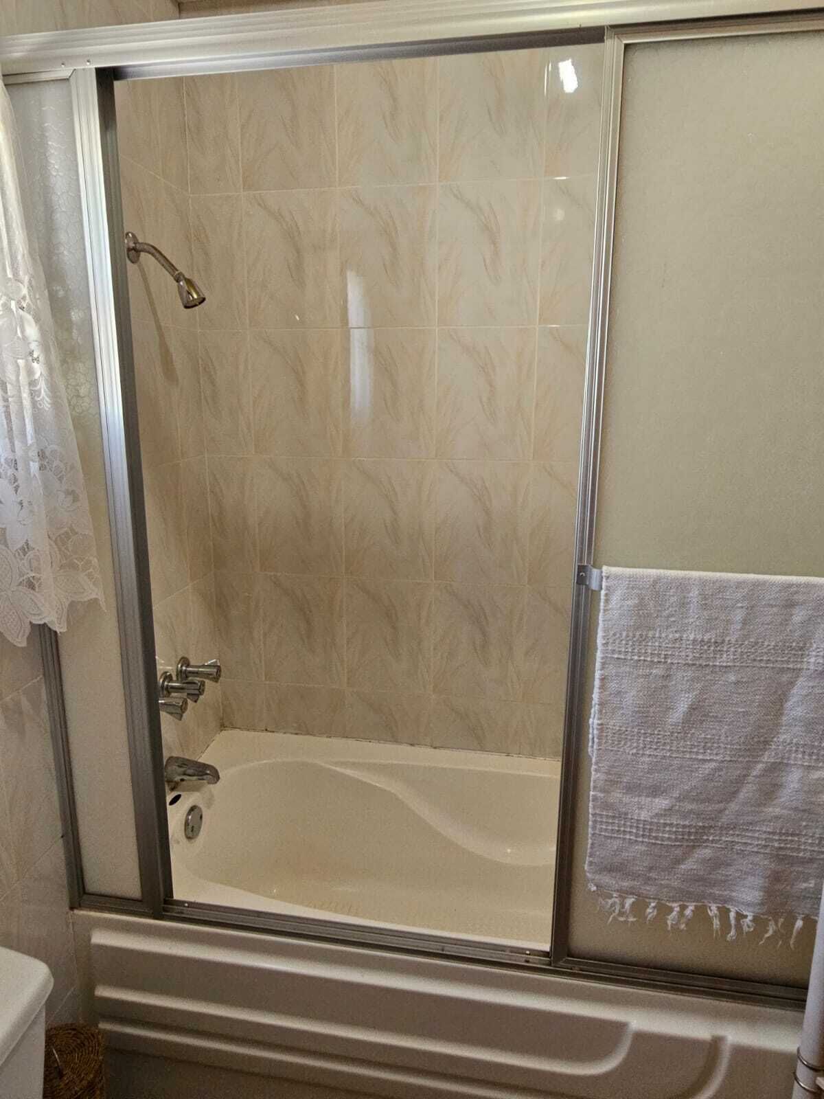 Shower, towels, soap, shampoo