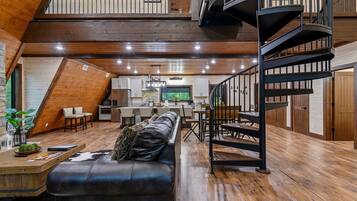 Smart TV, fireplace, video games, foosball