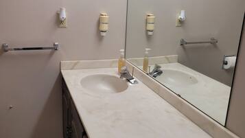 Shower, towels, soap, shampoo