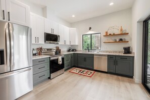 Fridge, microwave, oven, stovetop - Cedar Chalet Powder Days & Firelit Nights: Ski-in, Ski-out. SNOWSHOES INCLUDED! (Snoqualmie Pass)