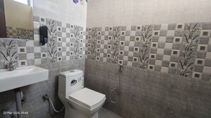 Secadora de cabello, toallas, jabón, papel de baño 