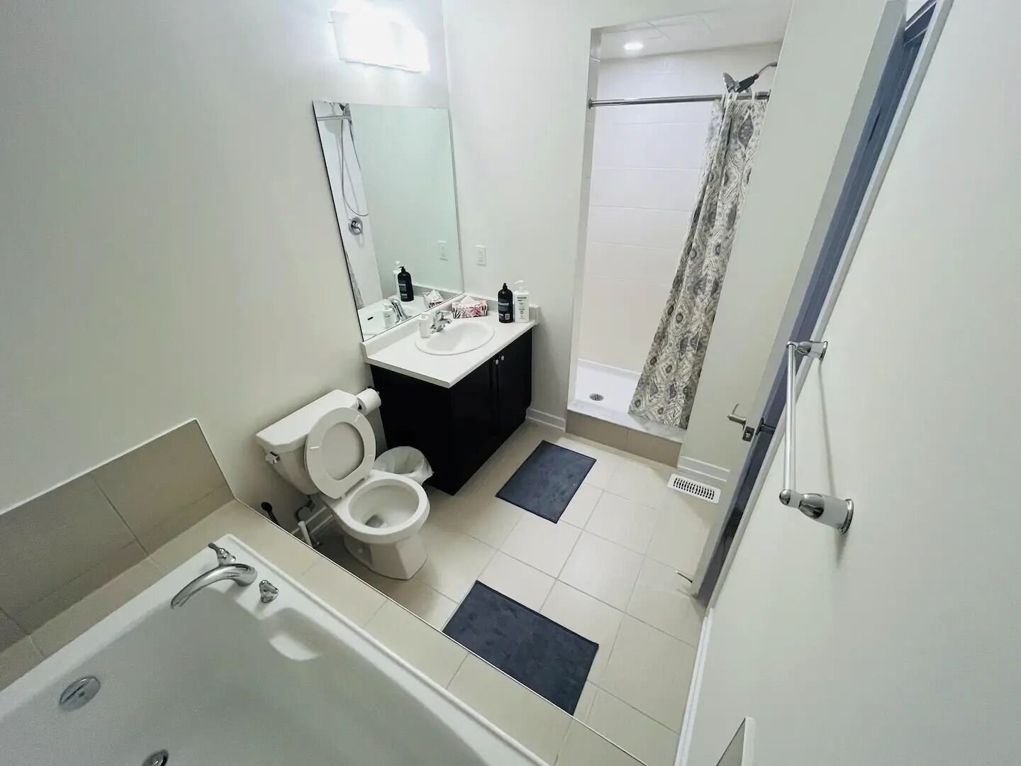 Shower, towels, soap, shampoo