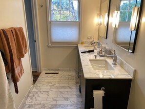 Shower, jetted bath, hair dryer, bidet