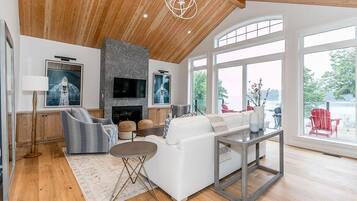 TV, fireplace, foosball