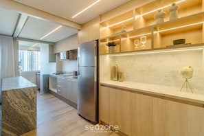 Apartment | Private kitchen | Fridge, microwave, cookware/dishes/utensils