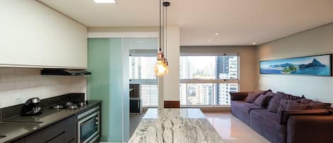 Apartment | Private kitchen | Fridge, microwave, blender, cookware/dishes/utensils