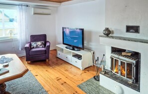 Una televisión, una chimenea