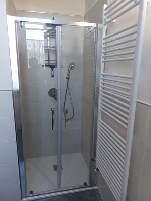 Regadera, secadora de cabello, bidet, toallas 