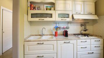 Frigorifero, piano cottura, lavastoviglie, macchina per tè/caffè