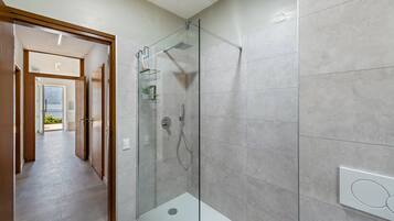 Douche, séchoir à cheveux, serviettes fournies