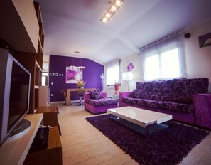 Tv, pejs, dvd-afspiller, bordtennisbord