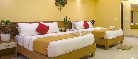 Lakens van Egyptisch katoen, luxe beddengoed, een kluis op de kamer