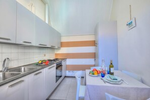 Fridge, oven, stovetop, coffee/tea maker