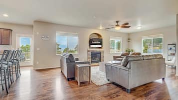 TV, fireplace, offices