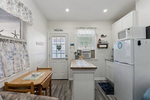 Fridge, microwave, coffee/tea maker, toaster