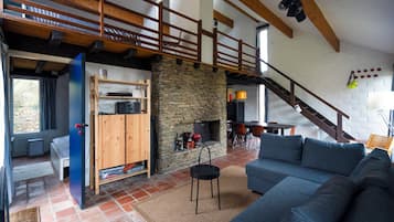 TV, fireplace