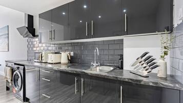 Fridge, microwave, oven, toaster