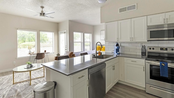 Fridge, dining tables