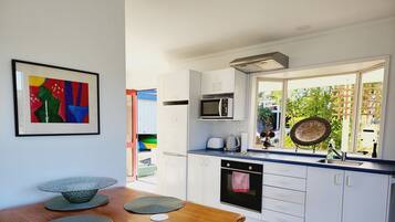 Fridge, microwave, oven, toaster